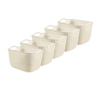Curver Set di 5 cestini portaoggetti rettangolari grandi effetto maglia, per cucina, soggiorno, bagno, camera da letto, 19 litri, colore bianco Oasis