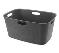 CURVER Softex - Cesto portabiancheria da 45 l, design elegante, leggero, impilabile e pratico, 70% riciclato, dimensioni spaziose 59 x 39 x 27 cm, grigio antracite