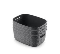 CURVER Softex - Set di 4 cestini portaoggetti rettangolari 100% riciclati, 4 l, colore: Grigio scuro