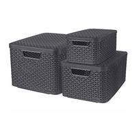 Curver Style - Set di 3 cestini con coperchio, misure S da 7 litri, M da 18 litri e L 30 litri, colore: antracite