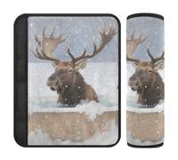 Cuscinetti per cinture di sicurezza auto, 2 pezzi, morbidi, per zaino, spalla, per donne, uomini, bambini, S alce nella vasca da bagno innevata