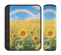 Cuscinetti per cinture di sicurezza per auto, 2 pezzi, traspiranti, per cintura di sicurezza dell'auto, per adulti e bambini, M, campo di girasole, arcobaleno