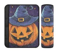 Cuscinetti per cinture di sicurezza per auto, 2 pezzi, traspiranti, per cintura di sicurezza, per adulti, giovani, bambini, M, biglietto per le vacanze di Halloween felice con zucca