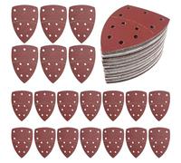 Cuscinetti per levigatrice per mouse, 20 pezzi, 15 x 10 mm, con gancio e anello, grana 100, carta vetrata triangolare con 11 fori, fogli per levigatrice a palmo, carta vetrata per levigatrice