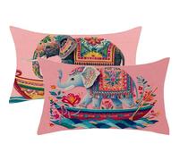 Cuscini 50x70 Set di 2 Cuscini per Divano Rosa Federa Cuscino Elefante Stampa a Doppio Lato Copricuscini con Cerniera Invisibile Linoi Cushion Covers,Salottino Sofá Camera da Letto Decorazioni,J506