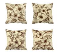 Cuscini da Esterno 50x50cm Set Di 4, Europa Settentrionale Cuscini per Divano Fiore Modello con Cerniera Invisibile Impermeabili Lino Cuscino Divano per Giardino Deco Terrazza, Regalo -HCW25676