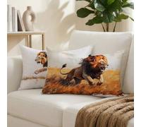 Cuscini da Esterno Animale Cuscini per Divano Rettangolari 30x50 Set di 2 Decorativi Leone Motivo Impermeabili in Lino Copricuscini Divano, per Soggiorno Camera da Letto, Regalo per Donna K-4711