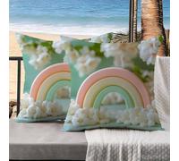 Cuscini da Esterno Arcobaleno Cuscini Divano Set da 2 fiori Federa Cuscino 50x50 Lino Copricuscini Letto Decorativi Copricuscino Impermeabile, Decorazioni Casa, Decorazioni Giardino per Esterno k-58