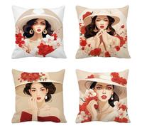 Cuscini da Esterno Beige Cuscini per Divano 65x65 4 Pezzi di Donna Copricuscini Quadrato in Velluto Morbido Durevole Copricuscini con Cerniera Invisibile Decorativi per Divano Auto, Giardino O-513