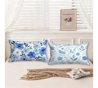 Cuscini da Esterno Blu Cuscini per Divano Fiori Motivo Disegno Velluto Federa Cuscino 40x60 Set da 2, Rettangolari Copricuscini Divano Doppia Faccia Stampa Cerniera Invisibile per Room Decor, Model436