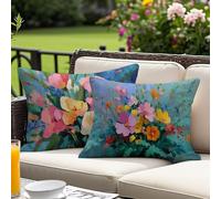 Cuscini da Esterno Colore Federe Cuscini Divano 30 x 50 Set di 2, Fiore Decorativi Cuscino per Divano Rettangolari Guanciale Letto, Lino Impermeabili Copricuscini, per Estate Giardinoo Soggiorno O-79
