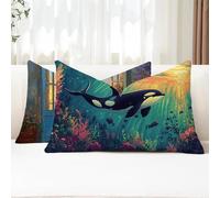Cuscini da Esterno Delfino Federe Cuscini Divano Rettangolari 25x50 2 Pezzi Copricuscini Divano Verde Fodera Cuscino Impermeabili Lino Copricuscini per Arredo da Giardino Balcone Decorativi G1-852