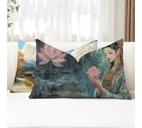 Cuscini da Esterno Donna Federe Cuscini Divano Rettangolari 25x50 2 Pezzi Copricuscini Divano Loto Fodera Cuscino Impermeabili Lino Copricuscini per Arredo da Giardino Balcone Decorativi G1-817