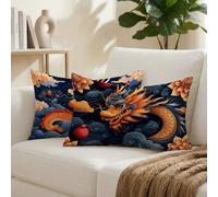 Cuscini da Esterno Drago Cuscini per Divano Rettangolari 40x80 Set di 2 Decorativi Fiore Motivo Impermeabili in Lino Copricuscini Divano, per Soggiorno Camera da Letto, Regalo per Donna K-9443