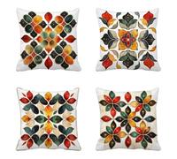 Cuscini da Esterno, Fiore Cuscini per Divano 65 x 65 cm Set Di 4, Impermeabili Lino cuscino Divano Boemia Modello con Cerniera Invisibile Progettare, Doppia Faccia Stampa, Giardino Deco -HCW2506I9