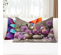 Cuscini da Esterno Fiore Federe Cuscini Divano Rettangolari 25x50 2 Pezzi Copricuscini Divano Viola Fodera Cuscino Impermeabili Lino Copricuscini per Arredo da Giardino Balcone Decorativi G1-873