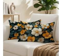 Cuscini da Esterno Giallo Cuscini per Divano Rettangolari 50x80 Set di 2 Decorativi Fiore Motivo Impermeabili in Velluto Copricuscini Divano, per Soggiorno Camera da Letto, Regalo per Donna K-9405