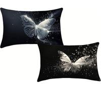 Cuscini da Esterno Impermeabile - Farfalla Cuscini Divano 40x65 Set da 2 - Copricuscini Divano - Set 2 Velluto Federa Cuscino - Copri Cuscino Letto Rettangolari - Confortevole Traspiranti - nero m-407