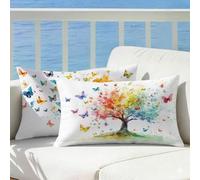 Cuscini da Esterno Impermeabili Albero delle Quattro Stagioni, Farfalla Copricuscini Divano 50x80 Set da 2 Lino, Federe Cuscino Letto Rettangolari Doppia Faccia Stampa per Giardino Casa Salotto,Cod165