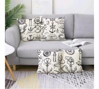 Cuscini da Esterno Impermeabili bianco nero Barca, Set di 4 Quadrate Cuscini per Divano 40x40, Lin Resistente alle Intemperie Copricuscini Cerniera Invisibile Esterno Decor Arredo Giardino I-223