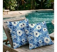 Cuscini da Esterno Impermeabili Blu Cuscini per Divano 45x45 cm Set di 2 Federe, Bianco Copricuscini in Lino Decorativi, Fodere per Cuscino per Divano Giardino Balcone Salotto Arredo Casa m1-547
