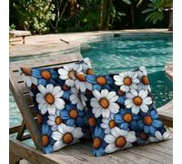 Cuscini da Esterno Impermeabili Blu Cuscini per Divano 55x55 cm Set di 2 Federe, Bianco Copricuscini in Lino Decorativi, Fodere per Cuscino per Divano Giardino Balcone Salotto Arredo Casa m1-549