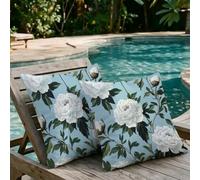 Cuscini da Esterno Impermeabili Blu Cuscini per Divano 65x65 cm Set di 2 Federe, Bianco Copricuscini in Lino Decorativi, Fodere per Cuscino per Divano Giardino Balcone Salotto Arredo Casa m1-552