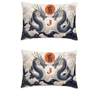 Cuscini da Esterno Impermeabili Color Azul Federe Cuscini 30x50cm Arredo Giardino per Esterno Lino Rettangolare Decorativi Cuscino Loong Set di 2 Stampa Fronte/Retro Cuscini per Divano,Autunno M-668