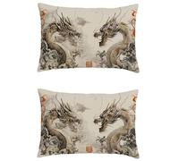 Cuscini da Esterno Impermeabili Color Azul Federe Cuscini 50x60cm Arredo Giardino per Esterno Lino Rettangolare Decorativi Cuscino Dragón Set di 2 Stampa Fronte/Retro Cuscini per Divano,Autunno M-670