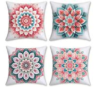 Cuscini da Esterno Impermeabili Lino Cuscini per Divano Set di 4 Copricuscini Divano rosa Federa Cuscino Quadrato, Decorazioni Giardino per Esterno, Decorazioni Estate, 70x70cm, pietra turchese, o-219