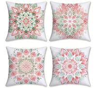 Cuscini da Esterno Impermeabili Lino Cuscini per Divano Set di 4 Copricuscini Divano rosa Federa Cuscino Quadrato, Decorazioni Giardino per Esterno, Decorazioni Estate, 35x35cm, Mandalo(2), o-221