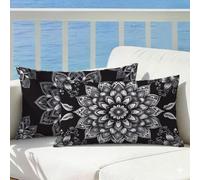 Cuscini da Esterno Impermeabili Mandala, Nero Copricuscini Divano 50x80 Set da 2 Lino, Federe Cuscino Letto Rettangolari Doppia Faccia Stampa con Cerniera Invisibile per Giardino Casa Salotto, Cod363