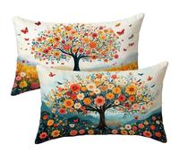 Cuscini da Esterno Impermeabili Rettangolari, Colore Federe Cuscini Divano 30 x 50 cm Set di 2, Albero Motivo Decorativi Velluto Cuscino Divano, per Soggiorno Camera da Letto Estate Giardino E-591