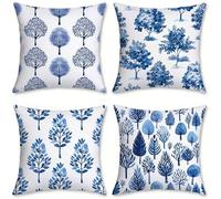 Cuscini da Esterno Impermeabili Velluto Cuscini per Divano Set di 4 Copricuscini Divano Blu della Marina Federa Cuscino, Decorazioni Giardino per Esterno, Decorazioni Estate, 50x50cm, albero, o-299