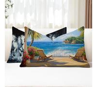 Cuscini da Esterno Mare Federe Cuscini Divano Rettangolari 25x50 2 Pezzi Copricuscini Divano Fiore Fodera Cuscino Impermeabili Lino Copricuscini per Arredo da Giardino Balcone Decorativi G1-839