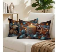 Cuscini da Esterno Natale Cuscini per Divano Rettangolari 40x80 Set di 2 Decorativi Candela Motivo Impermeabili in Lino Copricuscini Divano, per Soggiorno Camera da Letto, Regalo per Donna K-9597