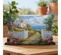 Cuscini da Esterno Paesaggio Copricuscini 40x60 cm Impermeabili Lino Cuscini per Divano con Cerniera Invisibile Cuscino Decorativi per Cortile Giardino Arredo Sedia Balcone Patio, Oceano 1D#32