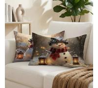 Cuscini da Esterno Paesaggio Cuscini per Divano Rettangolari 50x80 Set di 2 Decorativi Pupazzo di neve Motivo Impermeabili in Velluto Copricuscini Divano, per Soggiorno Camera da Letto, Regalo K-9526