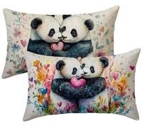 Cuscini da Esterno Panda Set da 2 Federe Cuscini Divano 50x80 Amore, Federa Cuscino Velluto Copricuscino Impermeabile con Cerniera Invisibile, per Soggiorno Camera da Letto Balcone Giardino k-876