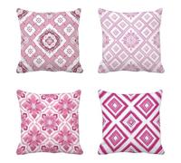 Cuscini da Esterno, Rosa Cuscini per Divano 70x70 cm Set Di 4, Impermeabili Lino cuscino Divano Fiore Modello con Cerniera Invisibile Progettare, Doppia Faccia Stampa, Giardino Deco -HCW2506FWC1UN6J