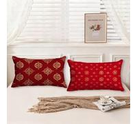 Cuscini da Esterno Rosso Cuscini per Divano Boemia Motivo Disegno Velluto Federa Cuscino 60x80 Set da 2 Copricuscini Divano Doppia Faccia Stampa con Cerniera Invisibile per Room Decor, Model454