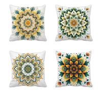 Cuscini da Esterno, Verde Cuscini per Divano 80 x 80 Set Di 4, Impermeabili Lino cuscino Divano Mandala Modello con Cerniera Invisibile Progettare, Doppia Faccia Stampa, Giardino Deco -HCW2506I3