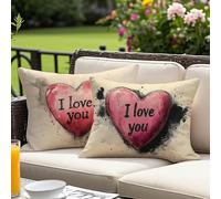 Cuscini da Esterno Viola Federe Cuscini Divano 60 x 80 Set di 2, Amore Decorativi Cuscino per Divano Rettangolari Guanciale Letto, Lino Impermeabili Copricuscini, per Estate Giardinoo Soggiorno O-7904