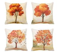 Cuscini Divano 50 x 50 Set da 4 Lino Federe Cuscini Divano Albero Quadrato Copricuscino, autunno Federa Cuscino, Traspirante Cuscino Decorativo Impermeabili, per Soggiorno Balcone Giardino Sedie a-829