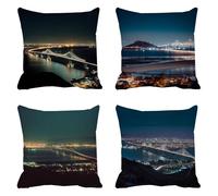 Cuscini Divano 65x65 Set da 4 Velluto Cuscini da Esterno Impermeabili città Copricuscini Divano ponte Quadrato Copricuscino, Cuscino Decorativo, per Soggiorno Balcone Giardino Sedie Decorativi t-64
