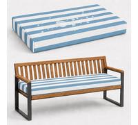 Cuscini impermeabili per panca da esterno, spessore 5 cm, schiuma 50D, antiscivolo, con 2 lacci, strisce blu, perfetti per giardino e patio, 120 x 30 x 5 cm, poliestere
