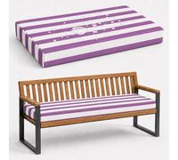 Cuscini impermeabili per panca da esterno, spessore 5 cm, schiuma 50D, antiscivolo, con 2 lacci, strisce viola, 140 x 55 cm, in poliestere, per sedie da giardino e patio