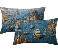 Cuscini Letto Navigazione Federa Cuscino Castello Velluto Federe Cuscino Letto Set da 2 Copricuscini Divano 75x50 Doppia Faccia Stampa per Matrimoniale Soggiorno Camera Balcone Decorazioni JK-394