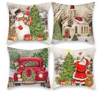 Cuscini Natalizi, 4 Pack Federe Cuscini Natalizi 40x40 Cotone Federe Cuscini, Cuscini per Divano per Natale Decorazioni Casa