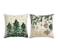 Cuscini Natalizi per Divano, 2 PCS Cuscini per Divano Natalizi, Lino Copertura Decorazioni Natalizie Quadrati Cuscino, Copricuscini Natalizie, per la Decorazione di Mobili da Interno 45*45 CM (C)